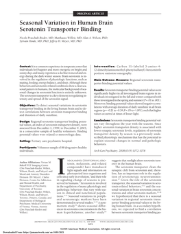 Seasonal Variation in Human Brain Serotonin Transporter Binding