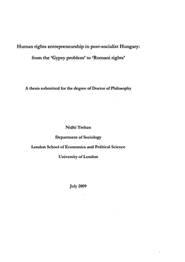 Human Rights Entrepreneurship in Post-Socialist Hungary: from the 'Gypsy