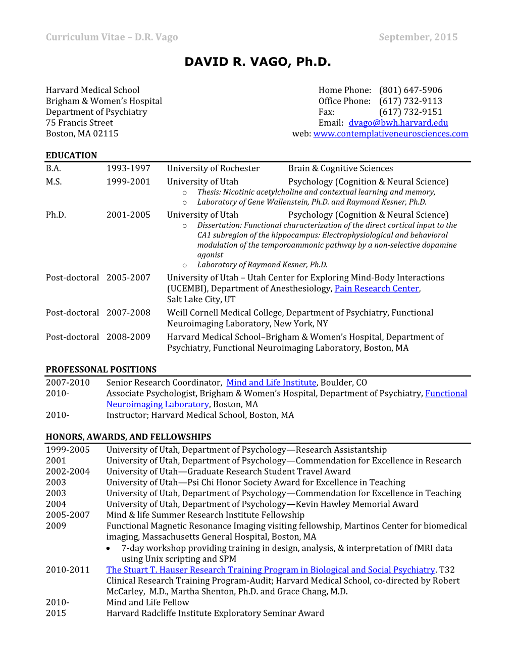 Curriculum Vitae – D.R