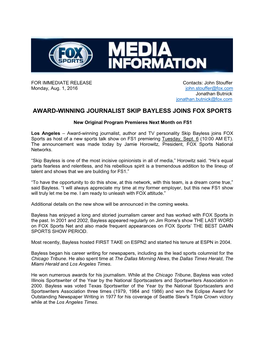 Award-Winning Journalist Skip Bayless Joins Fox Sports