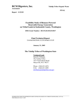 Tulalip Tribes Organic Waste Assessment FINAL Report 11/22/03