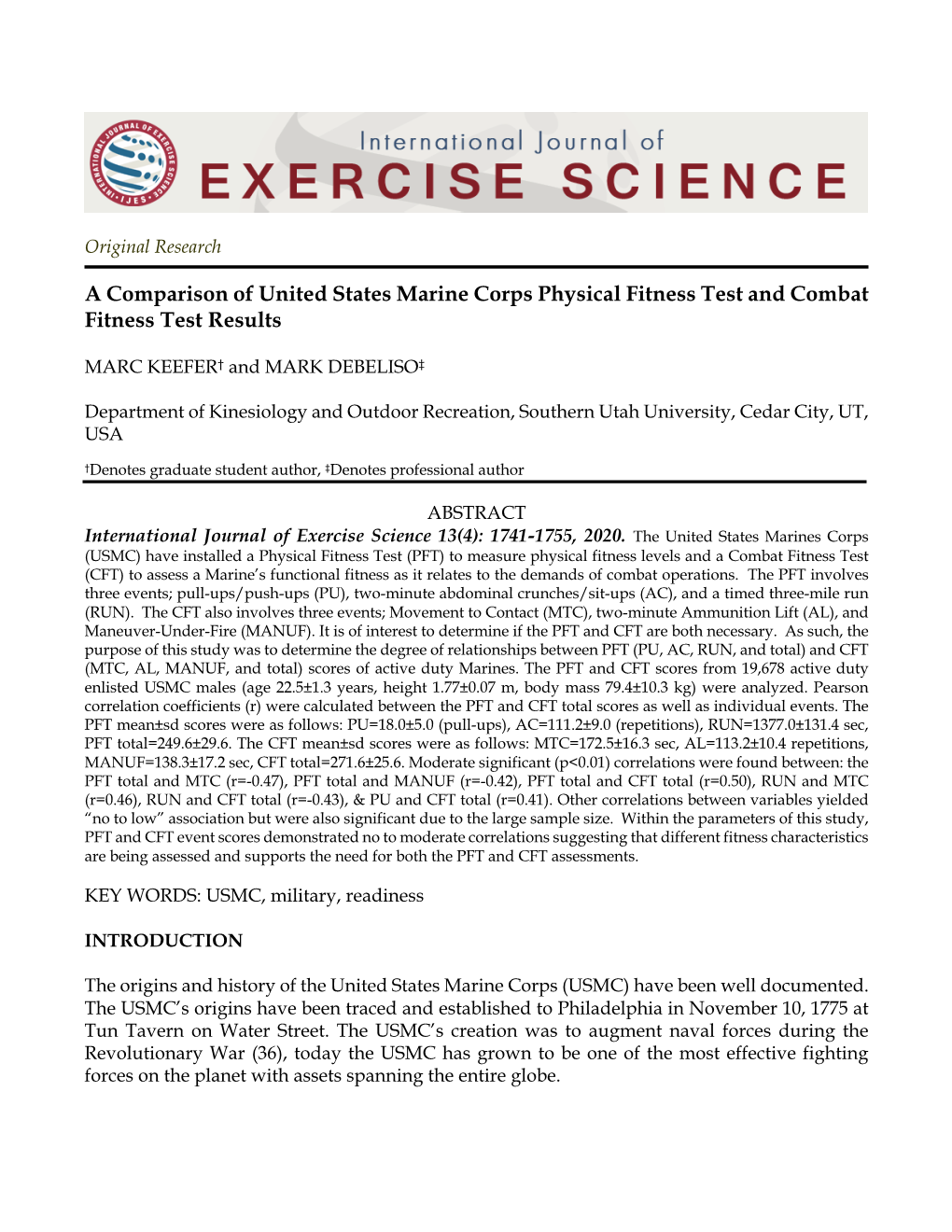 A Comparison of United States Marine Corps Physical Fitness Test and Combat Fitness Test Results