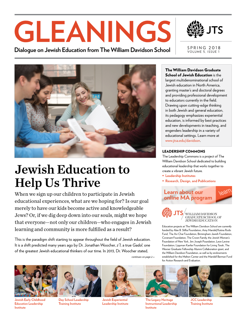 Jewish Education to Help Us Thrive | SPRING 2018, VOLUME 5, ISSUE 1