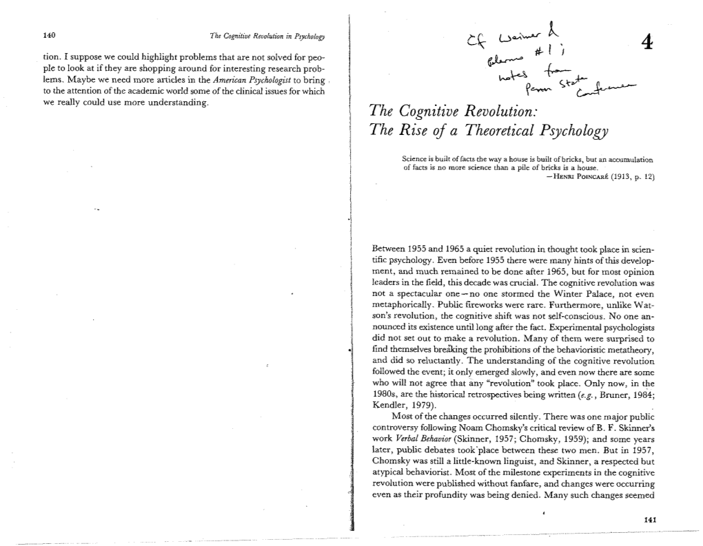 The Cognitive Revolution. the Rise of a Theoretical Psychology