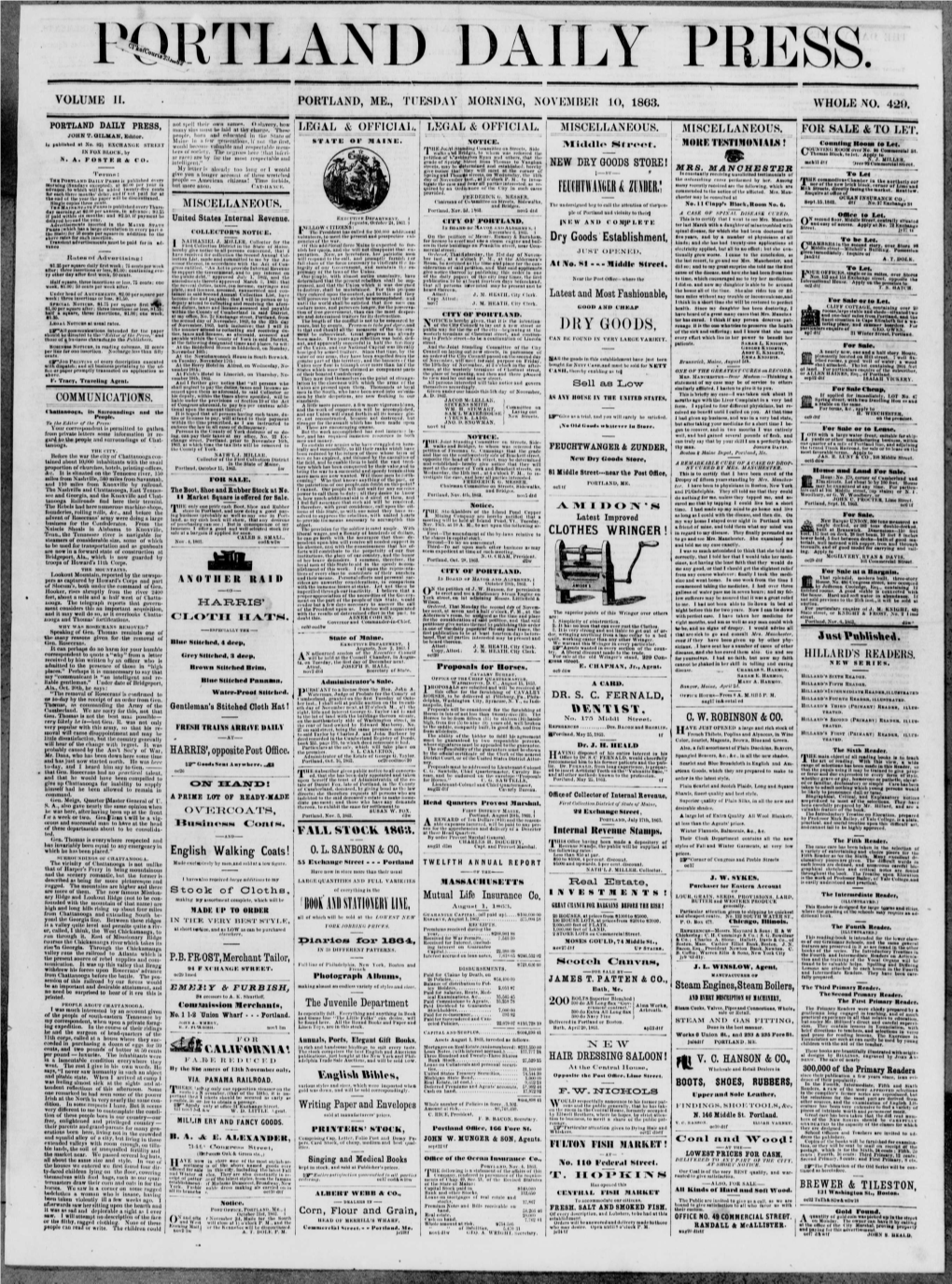 Portland Daily Press: November 10,1863