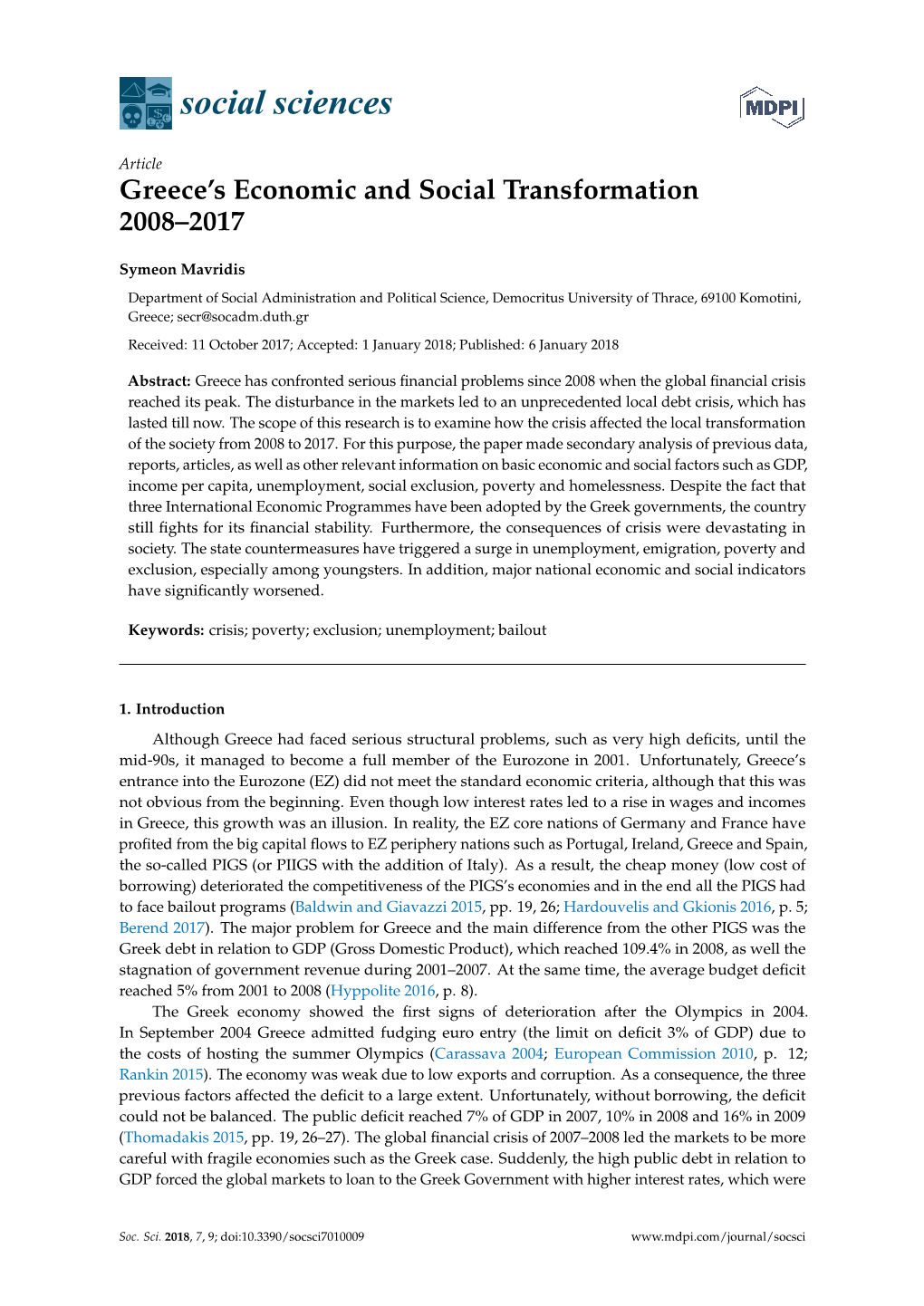 Greece's Economic and Social Transformation 2008–2017