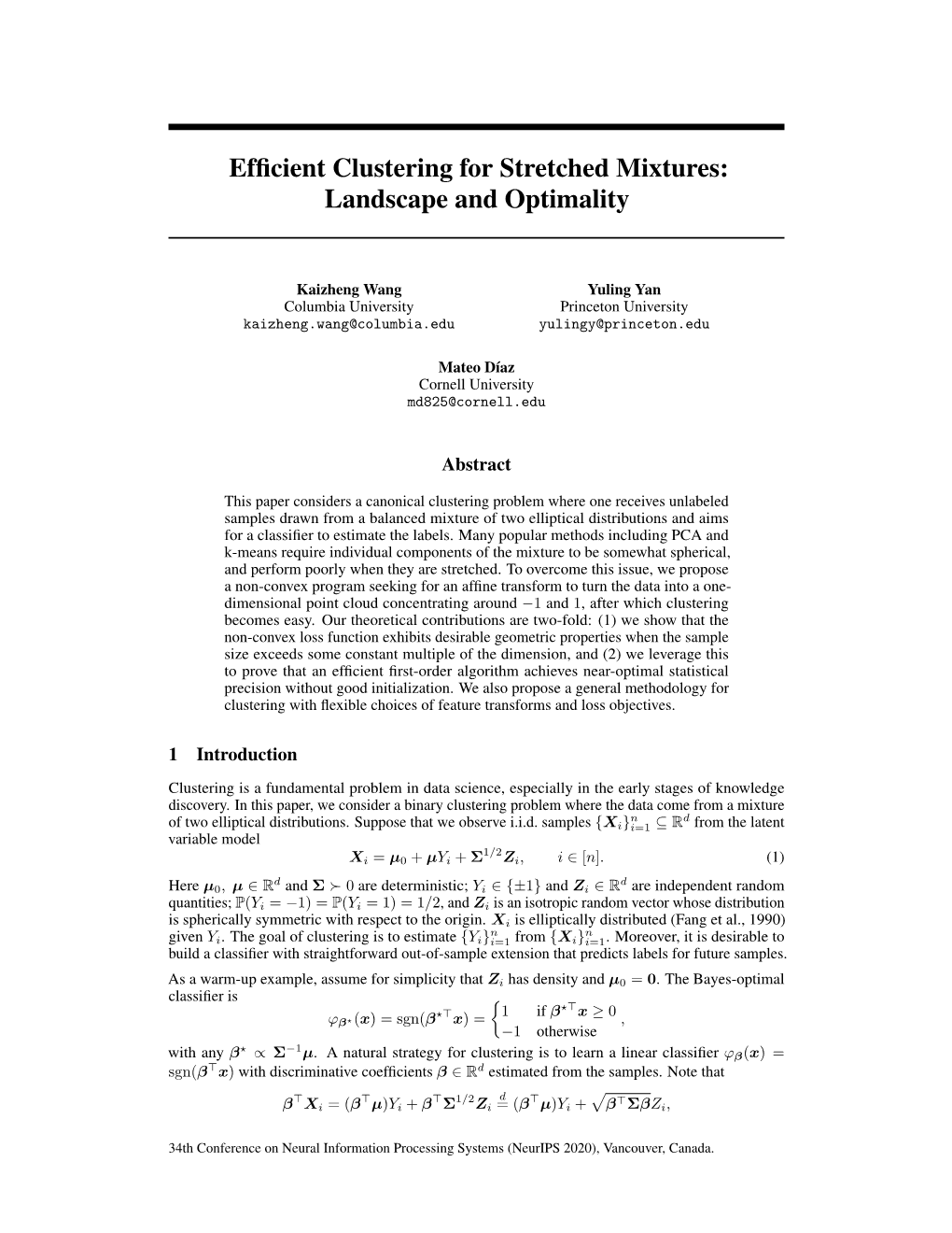 Efficient Clustering for Stretched Mixtures: Landscape and Optimality