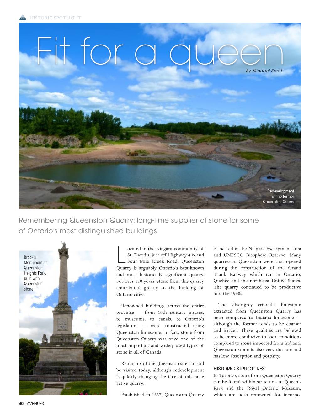 Remembering Queenston Quarry: Long-Time Supplier of Stone for Some of Ontario’S Most Distinguished Buildings