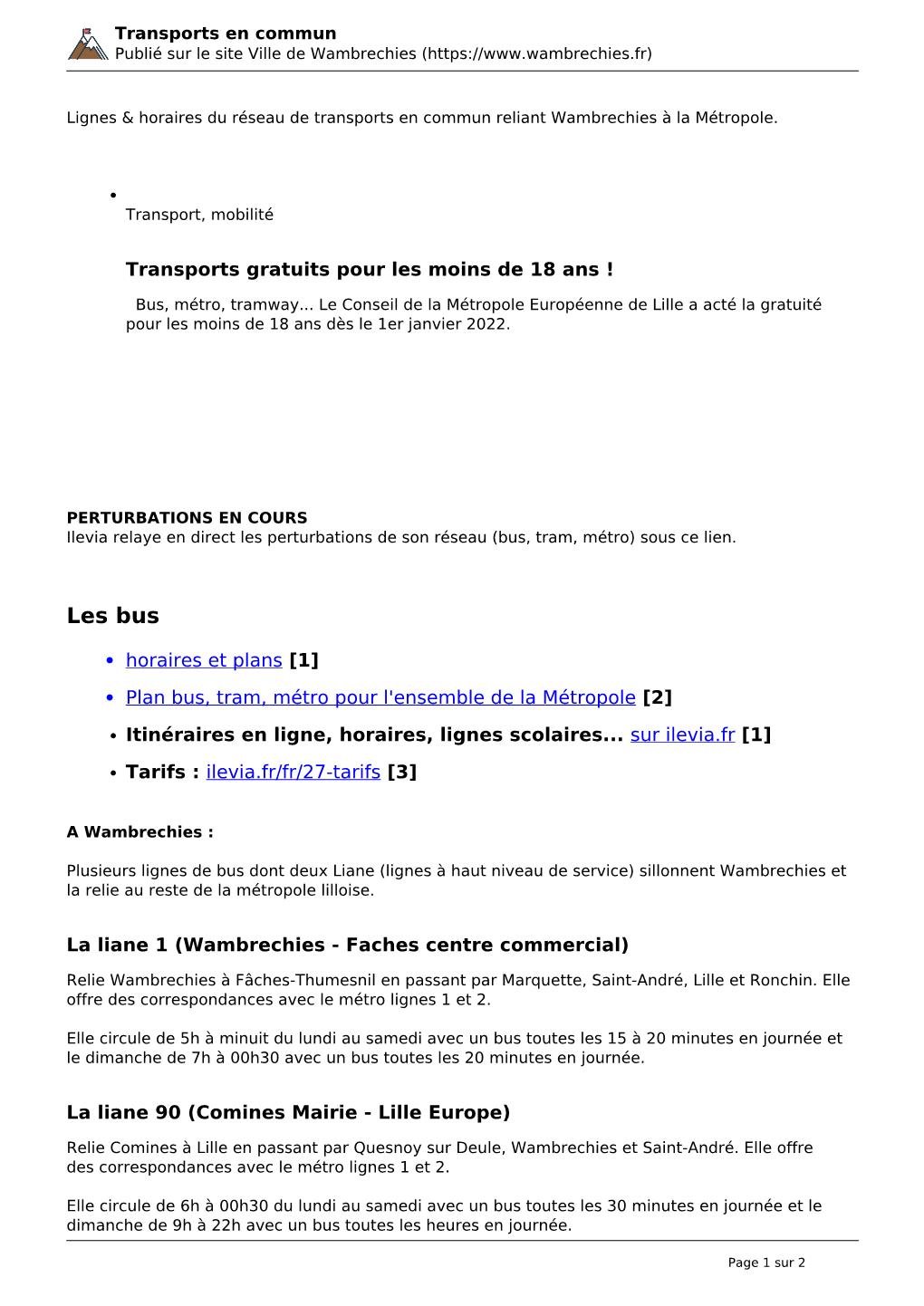 Transports En Commun Publié Sur Le Site Ville De Wambrechies (