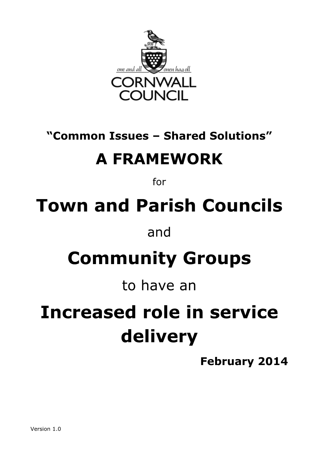 Devolution Framework for Town Parish Council and Community