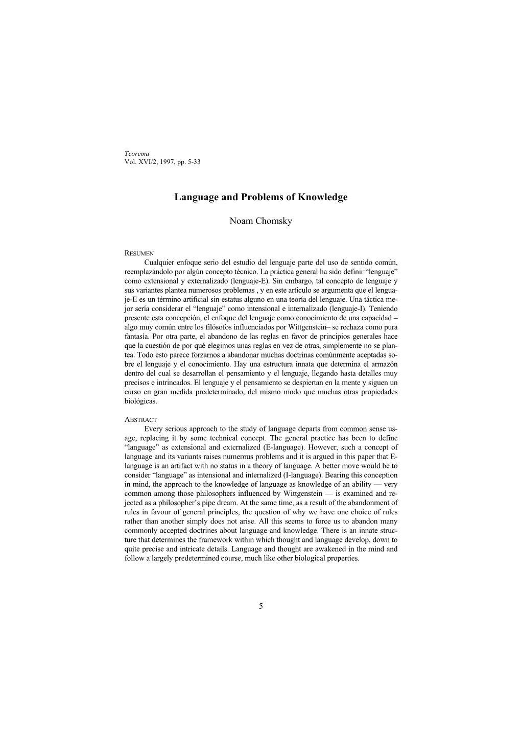 Language and Problems of Knowledge