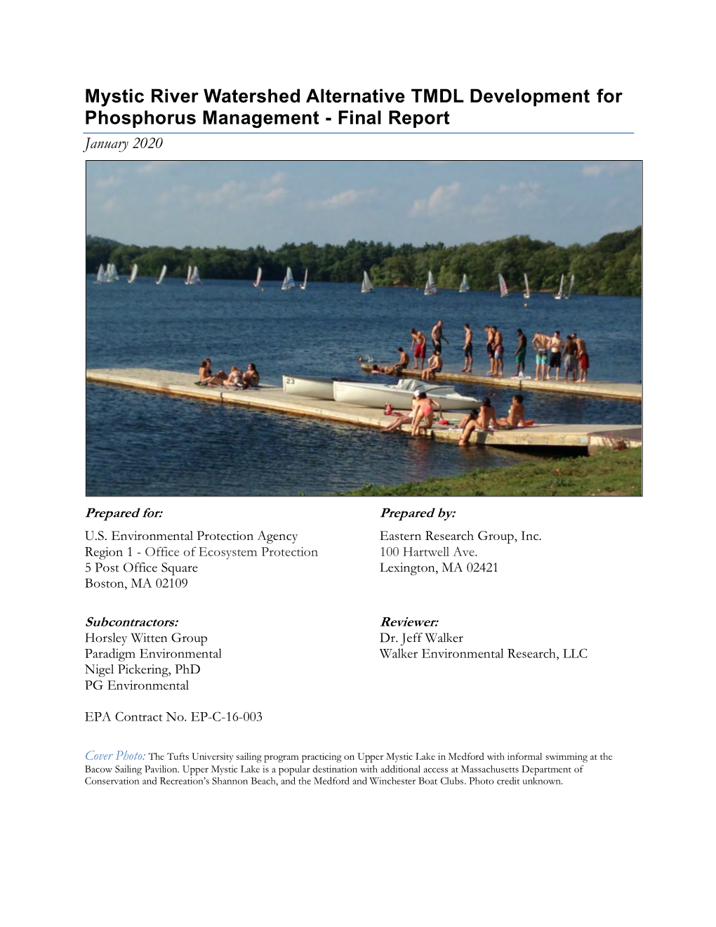 Mystic River Watershed Alternative TMDL Development for Phosphorus Management - Final Report January 2020