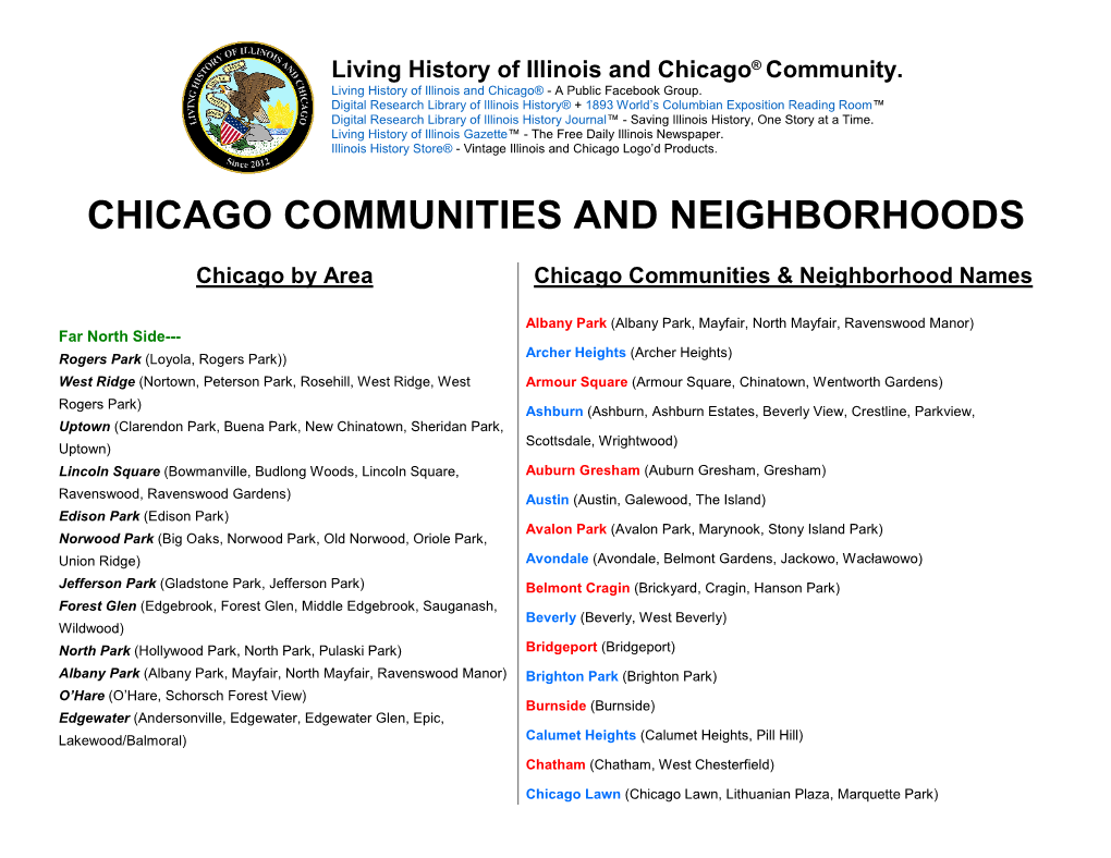 Chicago Communities and Neighborhoods