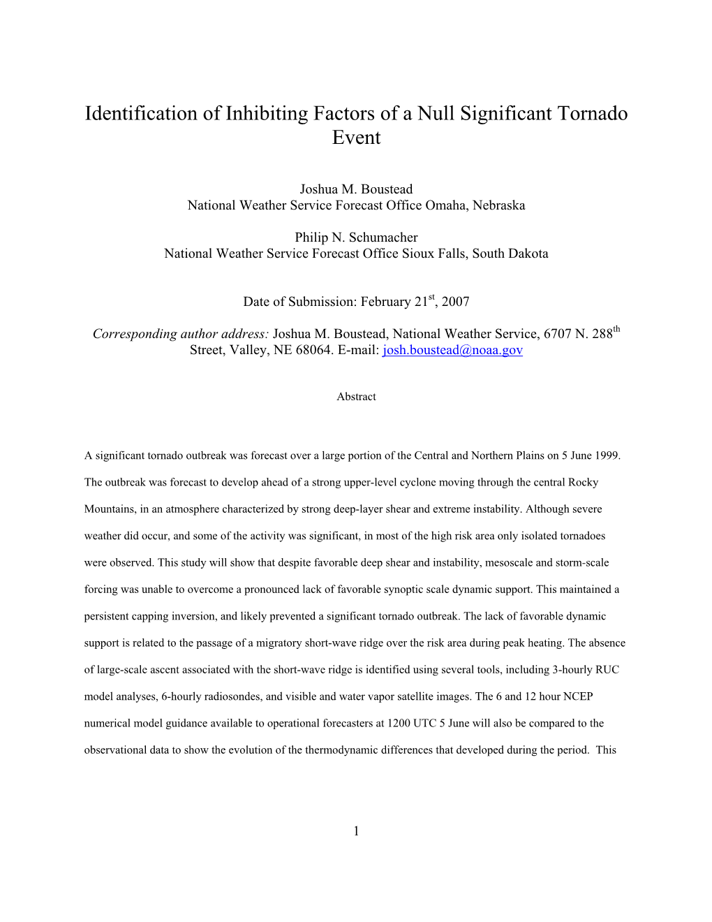 Identification of Inhibiting Factors of a Null Significant Tornado Event