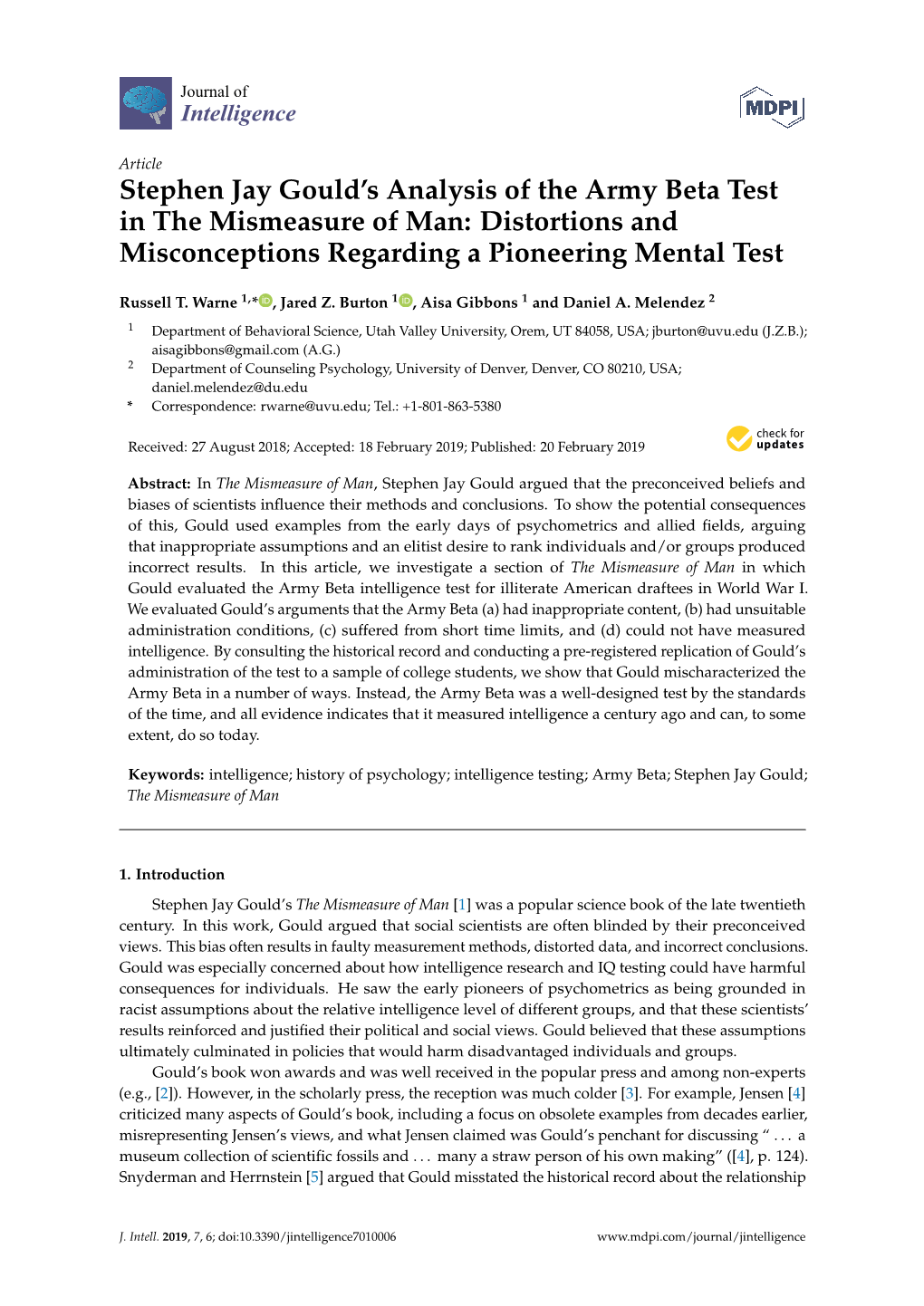 Stephen Jay Gould's Analysis of the Army Beta Test in The