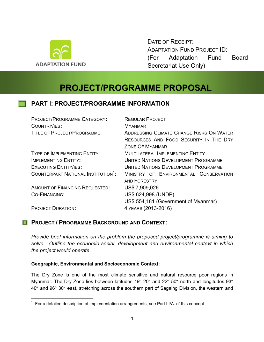 Project/Programme Proposal