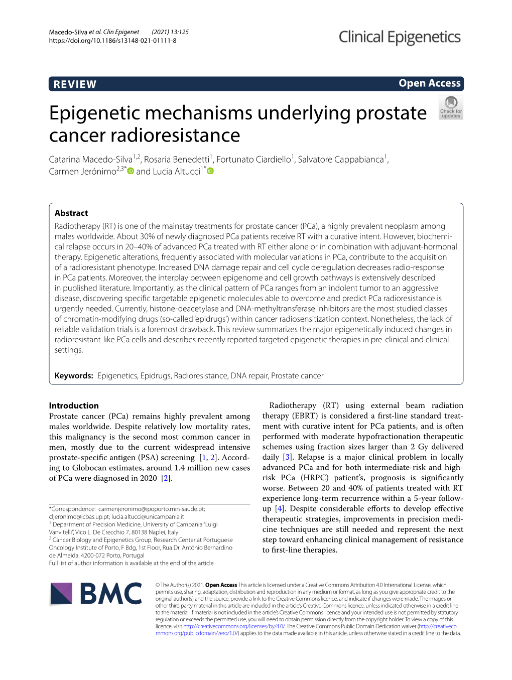 Epigenetic Mechanisms Underlying Prostate Cancer Radioresistance