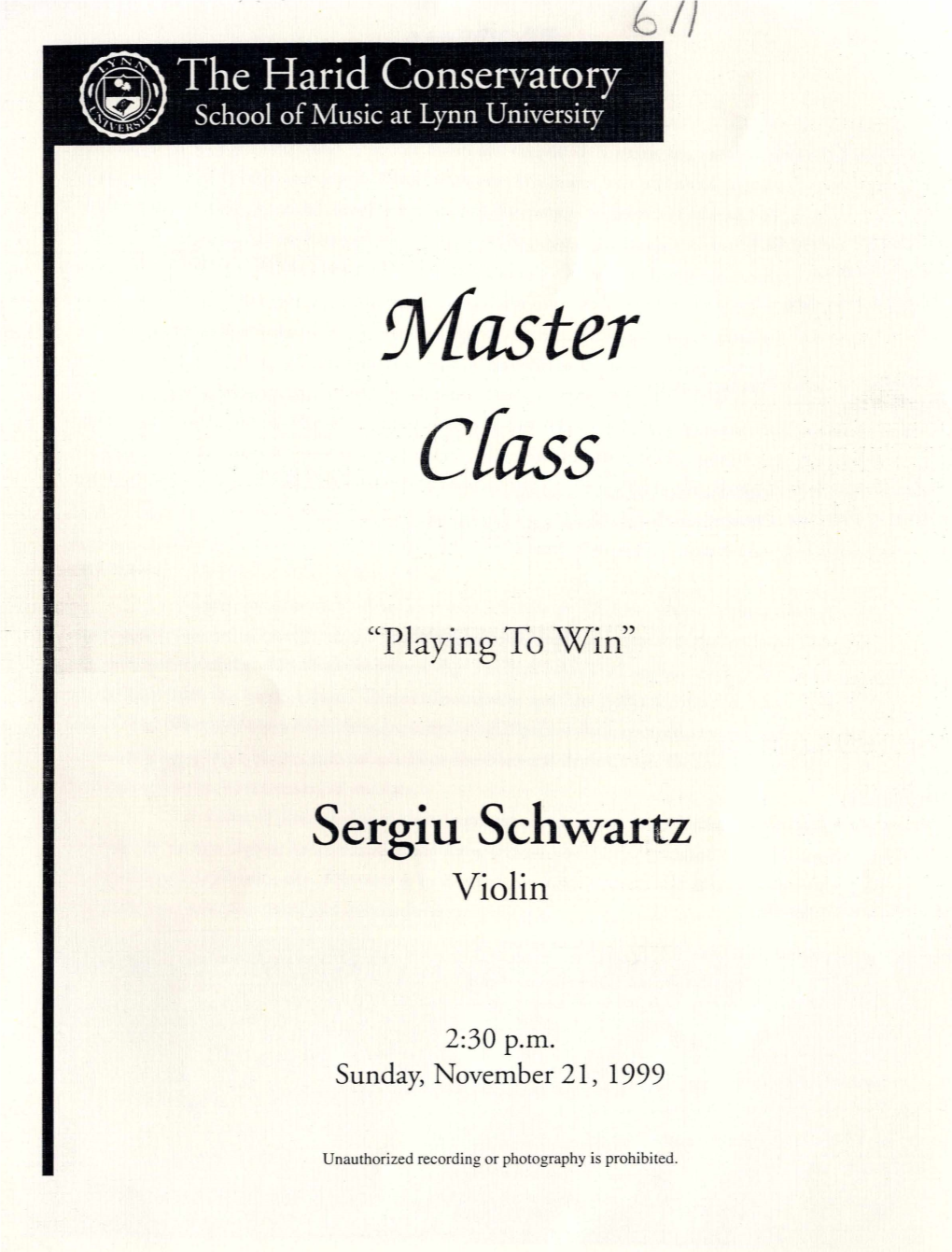 1999-2000 Master Class" Playing to Win"-Sergiu Schwartz (Violin)
