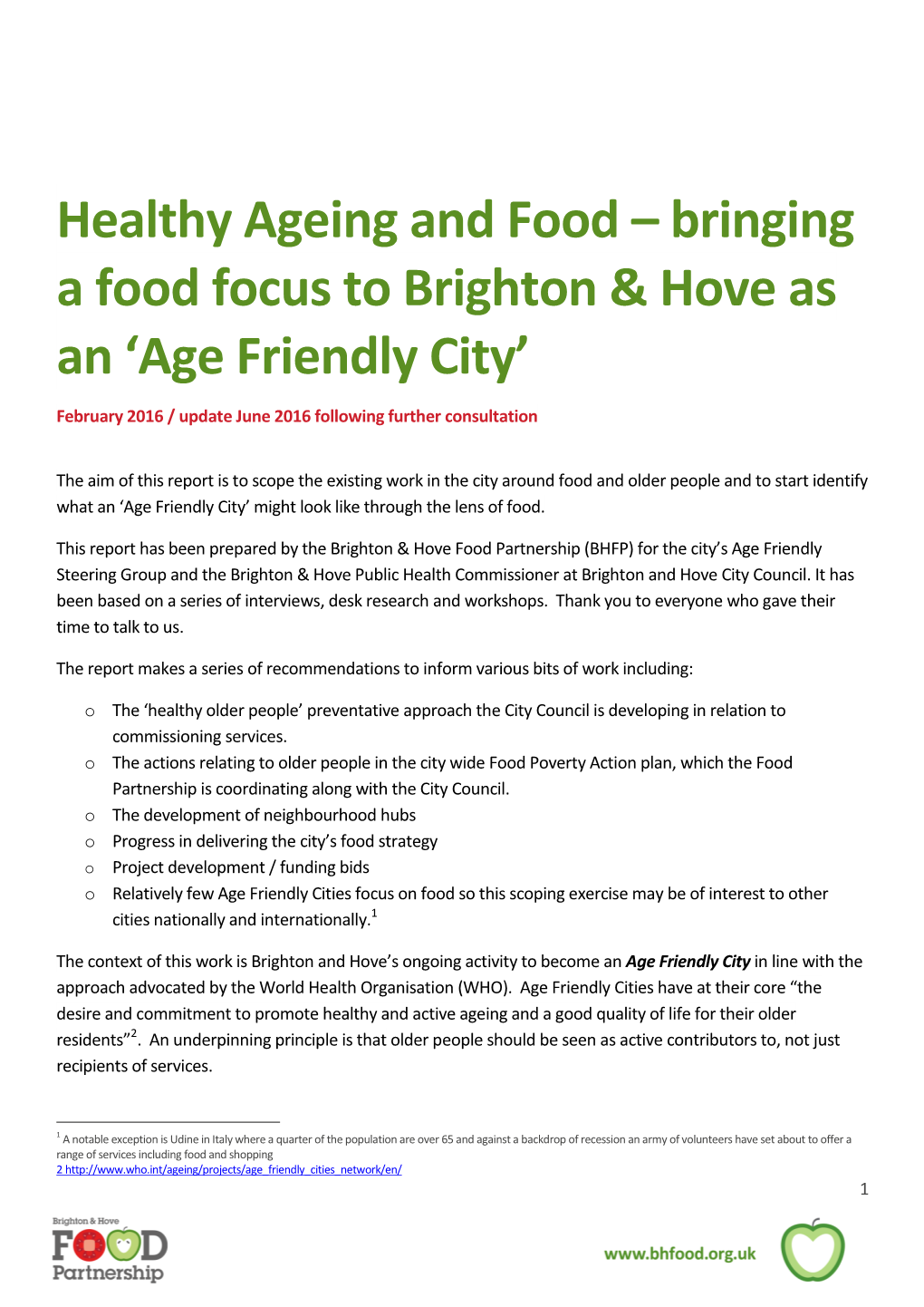 Healthy Ageing and Food – Bringing a Food Focus to Brighton & Hove As an ‘Age Friendly City’