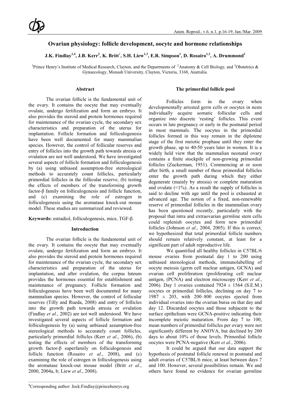 Ovarian Physiology: Follicle Development, Oocyte and Hormone Relationships