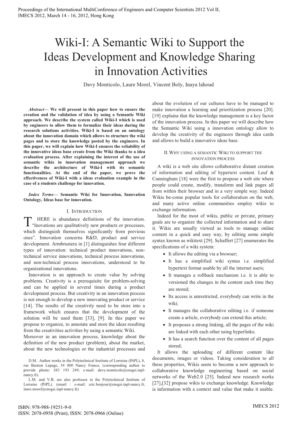 A Semantic Wiki to Support the Ideas Development and Knowledge Sharing in Innovation Activities