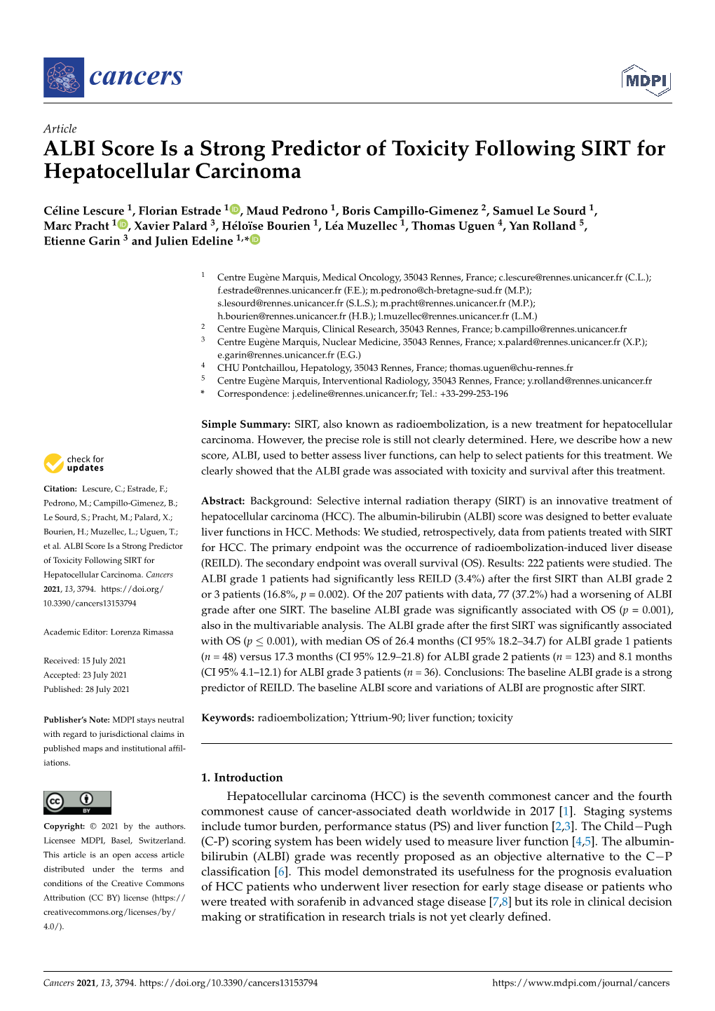 ALBI Score Is a Strong Predictor of Toxicity Following SIRT for Hepatocellular Carcinoma