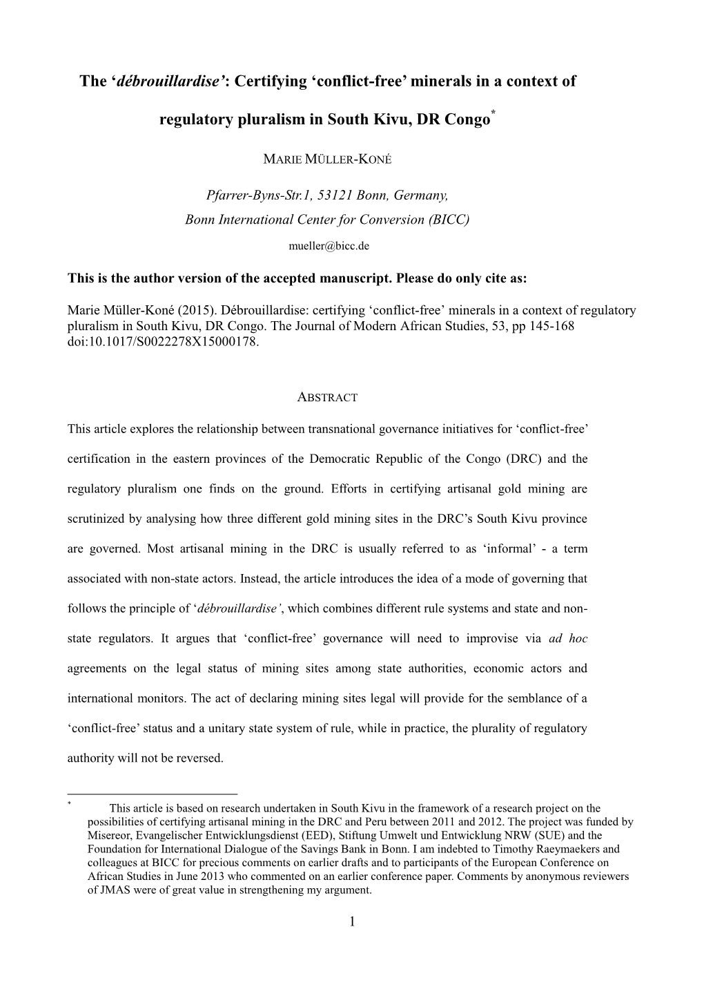 Minerals in a Context of Regulatory Pluralism in South Kivu, DR Congo