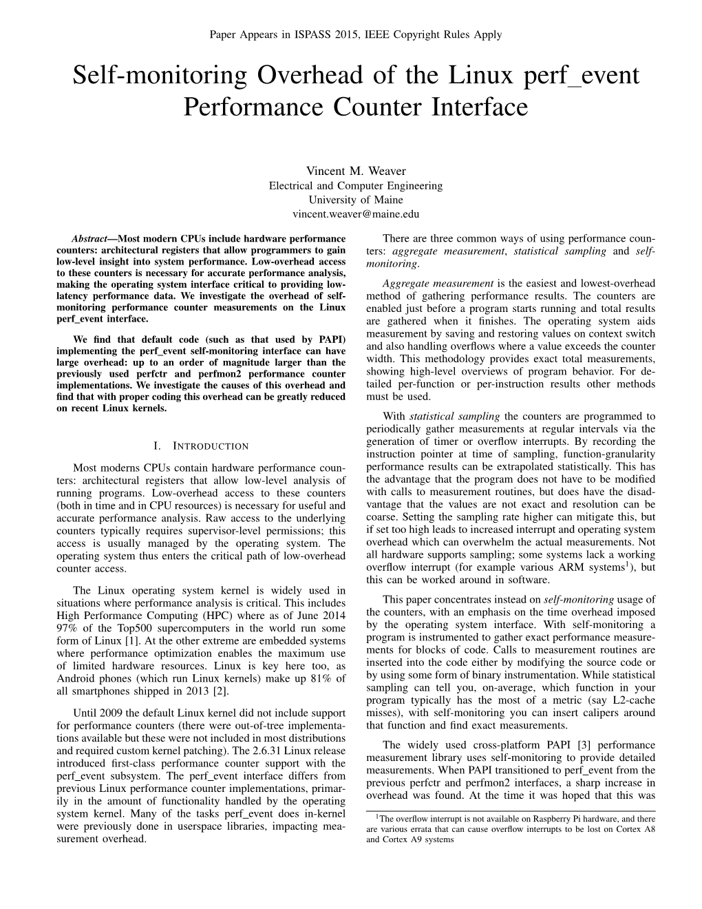 Self-Monitoring Overhead of the Linux Perf Event Performance Counter Interface