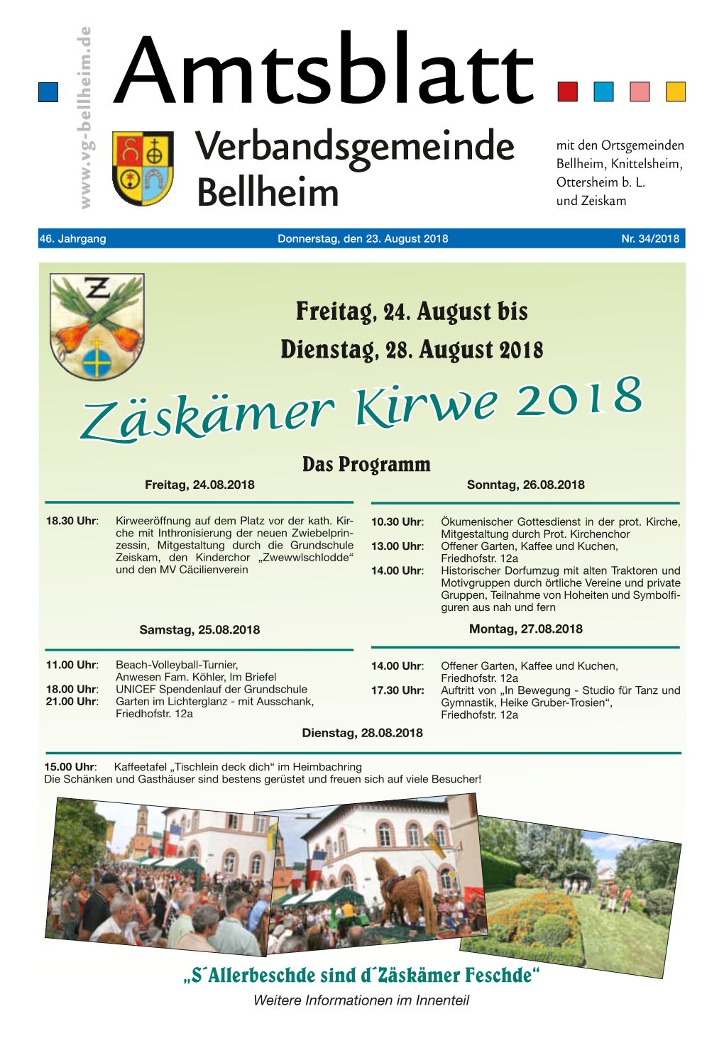 Zäskämer Kirwe 2018 Das Programm Freitag, 24.08.2018 Sonntag, 26.08.2018