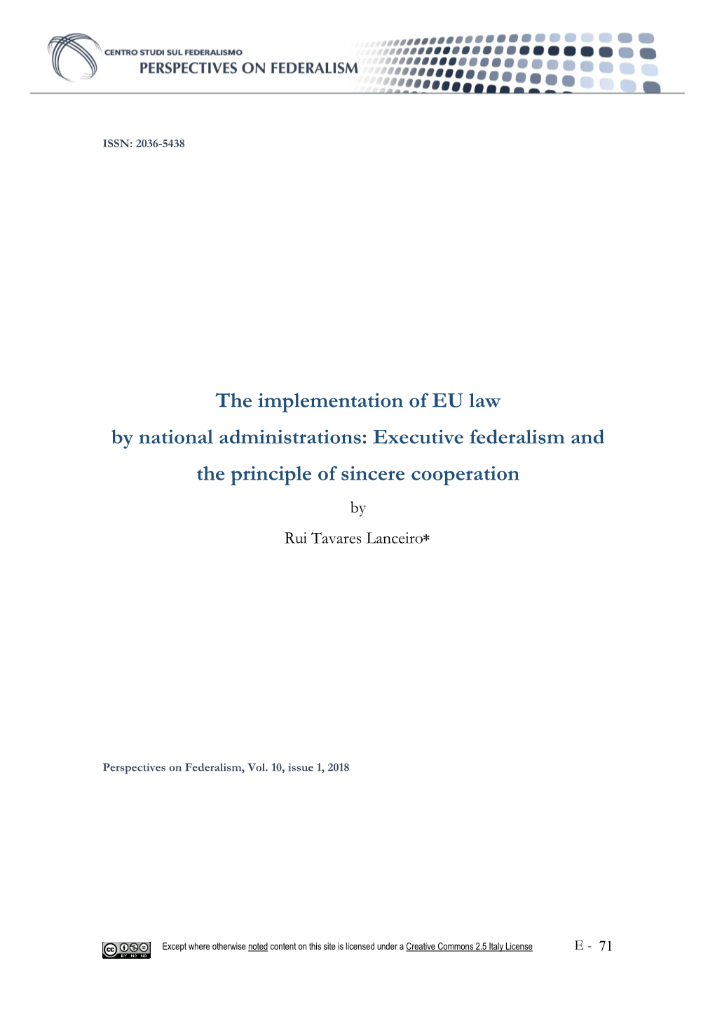 Executive Federalism and the Principle of Sincere Cooperation by Rui Tavares Lanceiro