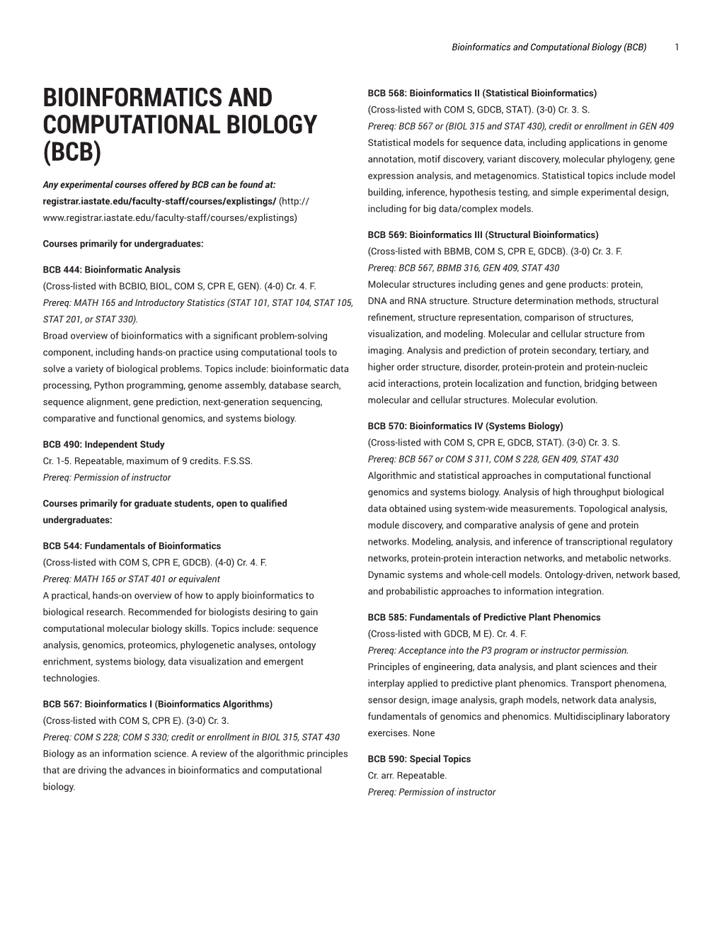 Bioinformatics and Computational Biology (BCB) 1