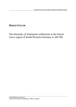 The Hierarchy of Alamannic Settlements in the Former Limes Region of South-Western Germany to AD 500