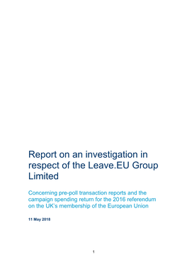 Report on an Investigation in Respect of the Leave.EU Group Limited