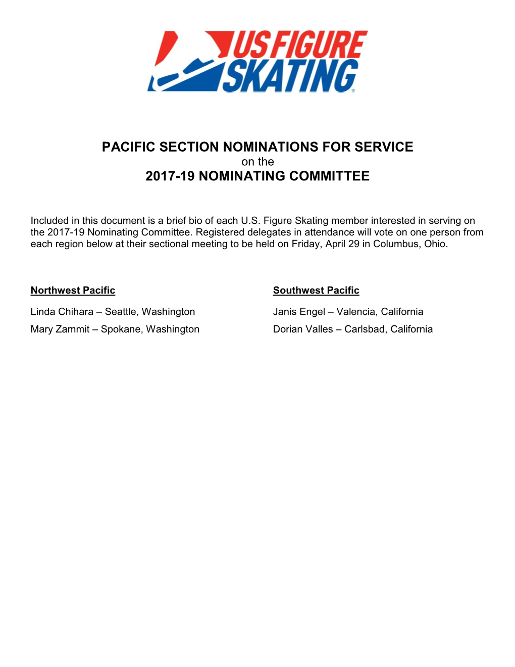 Pacific Section Nominations for Service 2017-19