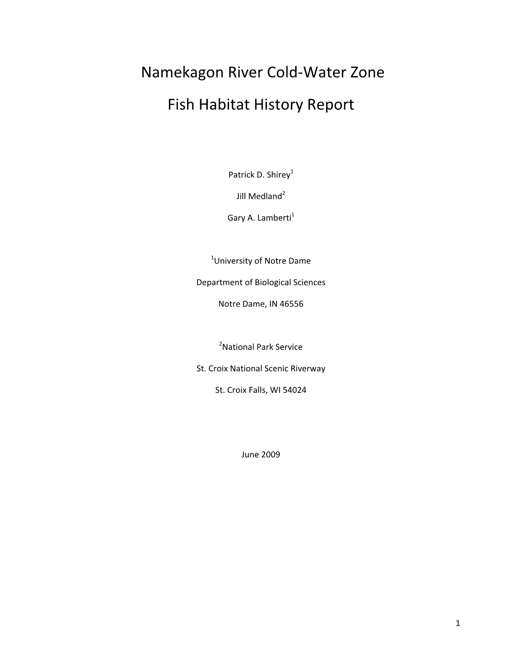 Namekagon River Cold-Water Zone Fish Habitat History Report