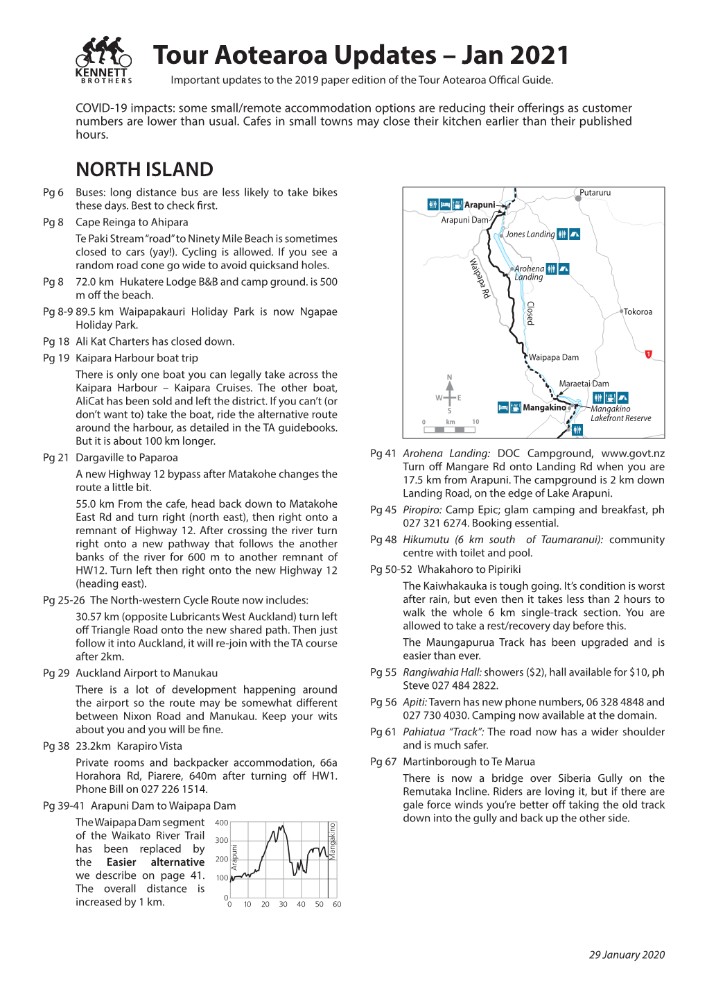 Tour Aotearoa Updates – Jan 2021 KENNETT 1 B R O T H E R S Important Updates to the 2019 Paper Edition of Cambridgethe Tour Aotearoa Offical Guide