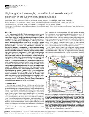 High-Angle, Not Low-Angle, Normal Faults Dominate Early Rift Extension in the Corinth Rift, Central Greece