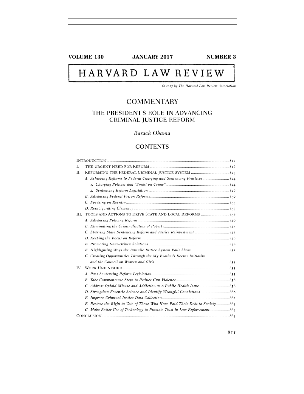 The President's Role in Advancing Criminal Justice Reform