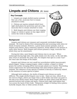 Limpets and Chitons, Teacher Guide