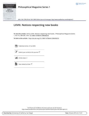 LXVIII. Notices Respecting New Books