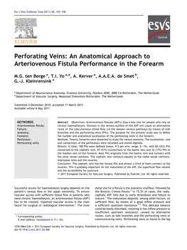 Perforating Veins: an Anatomical Approach to Arteriovenous Fistula Performance in the Forearm