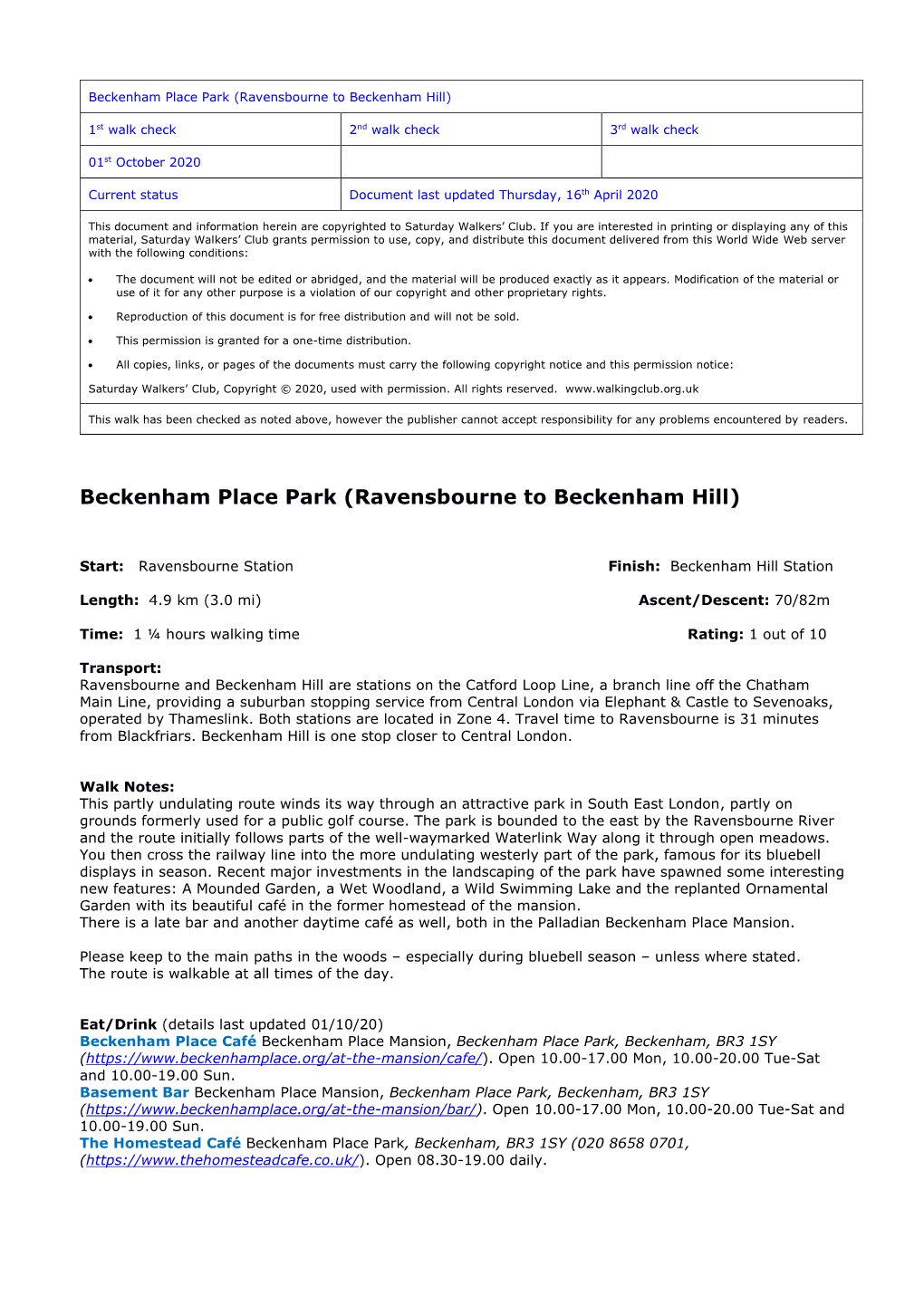 Beckenham Place Park (Ravensbourne to Beckenham Hill)