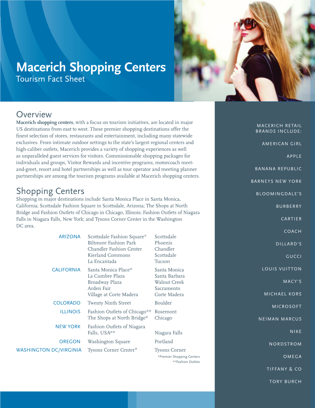 Macerich Shopping Centers Tourism Fact Sheet