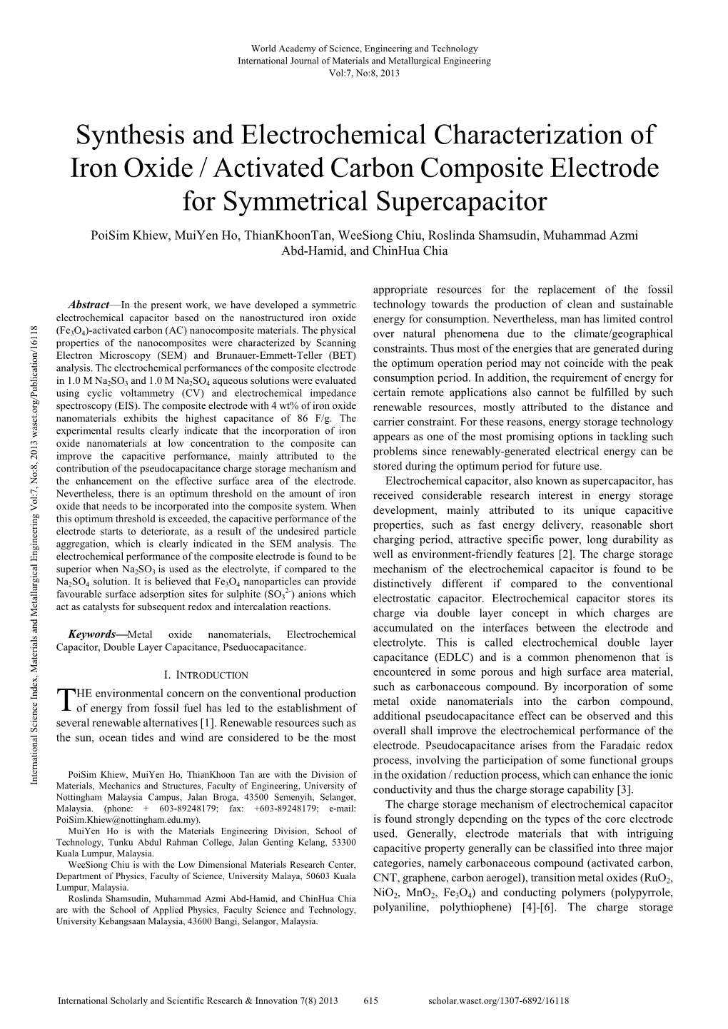 Synthesis and Electrochemical Characterization of Iron Oxide