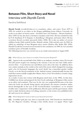 Between Film, Short Story and Novel Interview with Zbyněk Černík