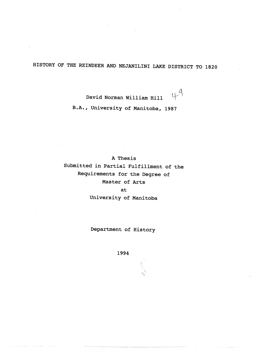 David Norman I{Iiiiam Hiit 8.4., University of Manitoba, Submitted In