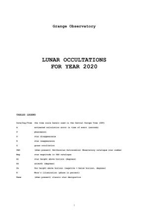 Lunar Occultations for Year 2020