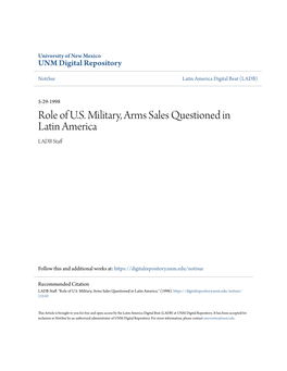 Role of U.S. Military, Arms Sales Questioned in Latin America LADB Staff