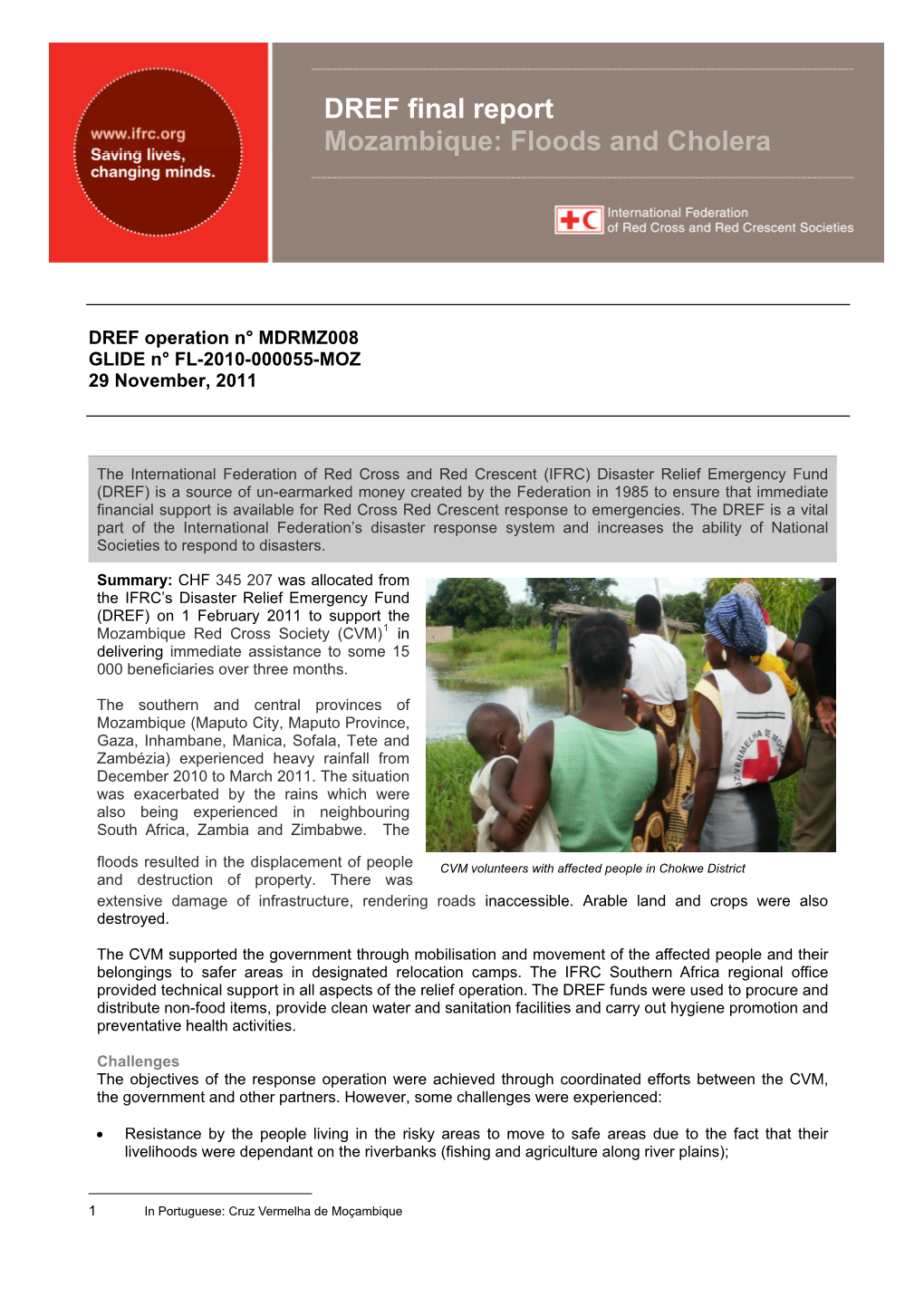 DREF Final Report Mozambique: Floods and Cholera