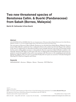 Two New Threatened Species of Benstonea Callm. & Buerki